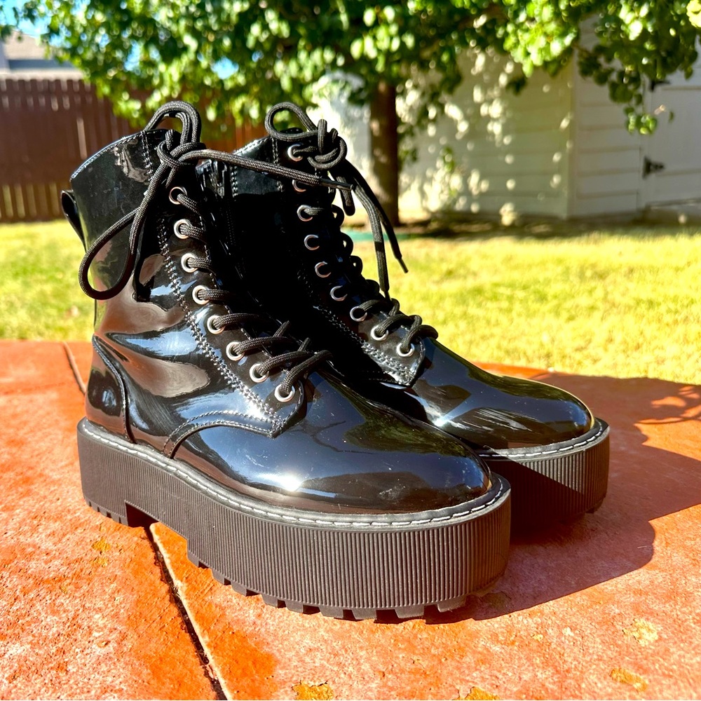 Patent Leather Platform Ankle Boots